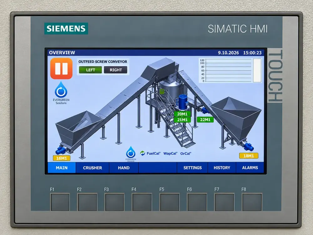 Panel operatorski Siemens z wizualizacją linii rozdrabniania FuelCal®